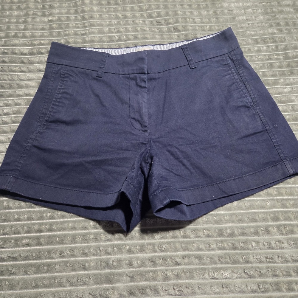 J.Crew Women's Chino Shorts Navy Blue Flat Front Stretch Cotton Twill Size 4